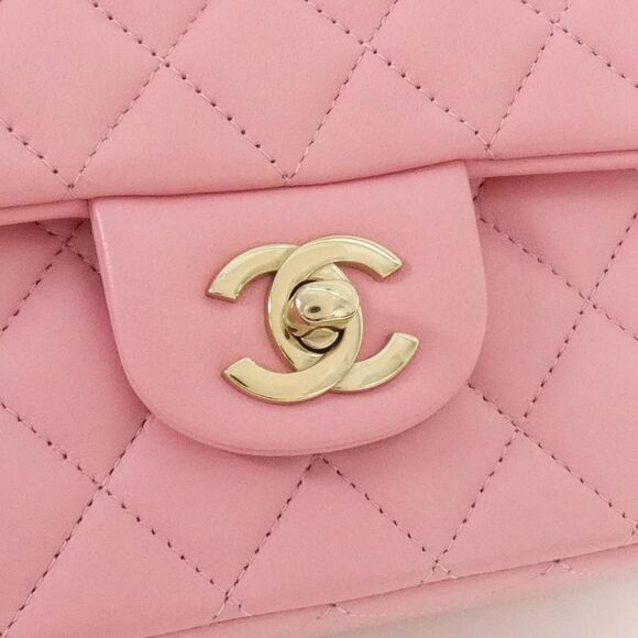 Authentic CHANEL CC Lambskin Quilted Top Handle Chain Shoulder Bag Flap Pink - Picture 3 of 6